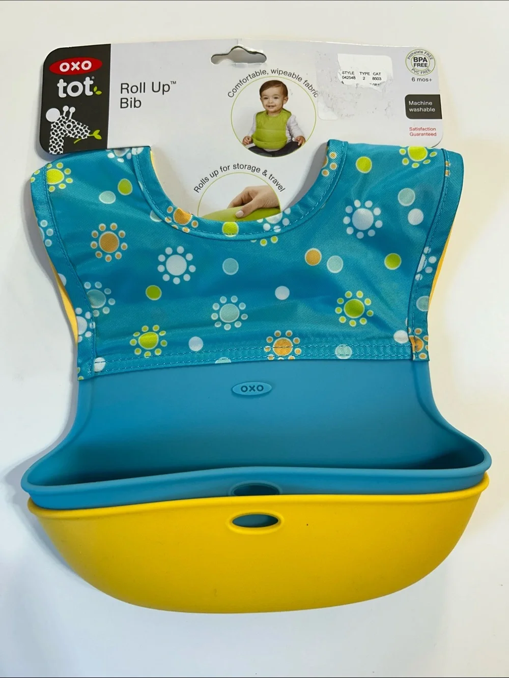 OXO Tot Roll Up Bib in Teal, Yellow and Aqua New